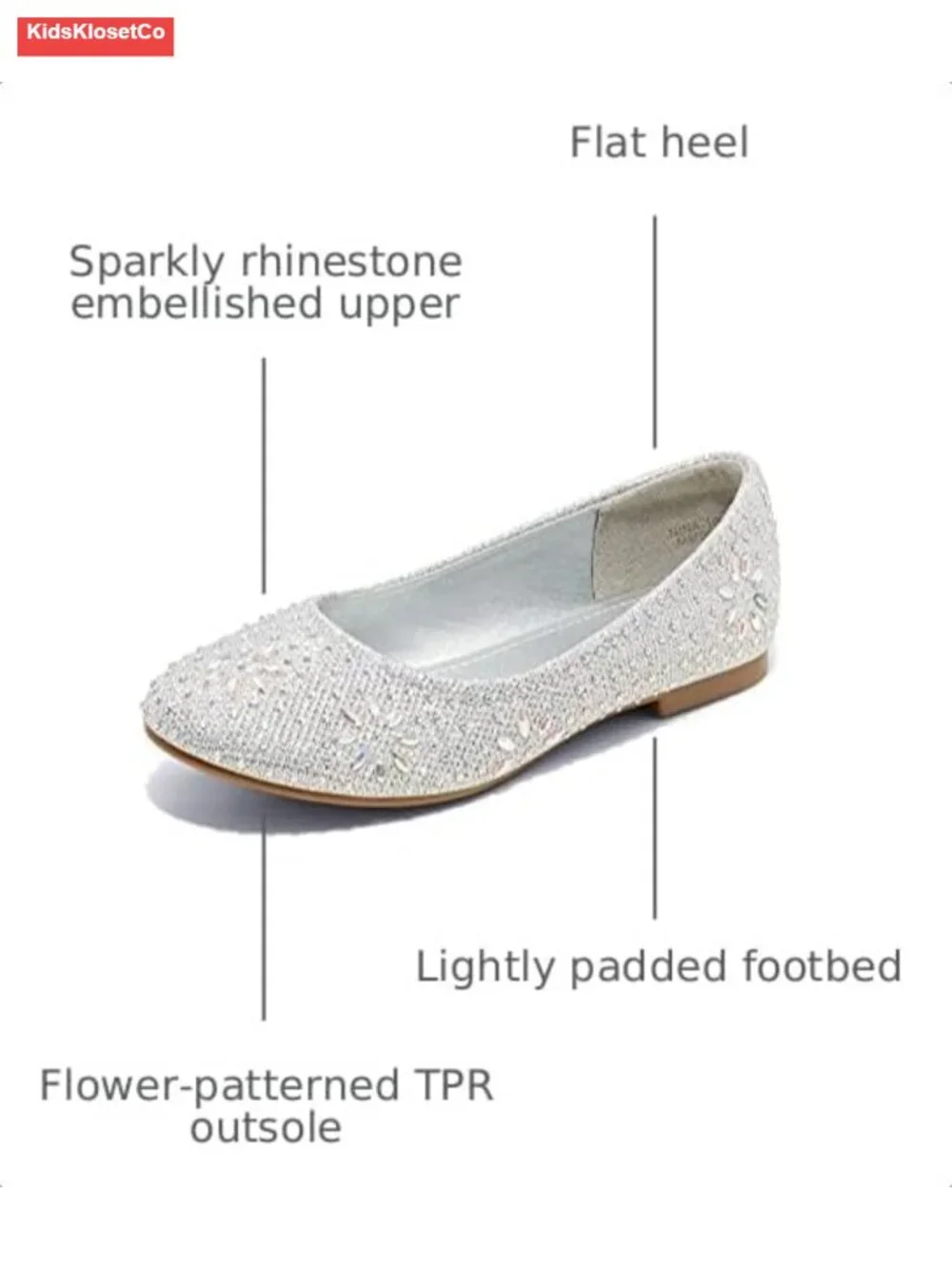 Girls Rhinestone Glitter Ballet Flats Slip-on Dress Shoes Wedding Party Prom
